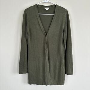 J. Jill Linen Blend Longline Cardigan Sweater Button Front Long Sleeve Green XS